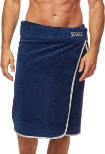 SOWEL Saunakilt Heren van 100% Katoen Premium Saunahanddoek met Klittenbandsluiting 60 cm x 140 cm Marineblauw Grijs