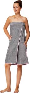 SOWEL Saunakilt voor dames 100% biologisch katoen saunahanddoek met klittenbandsluiting en elastiek saunahanddoek knielang 80 x 130 cm grijs roze