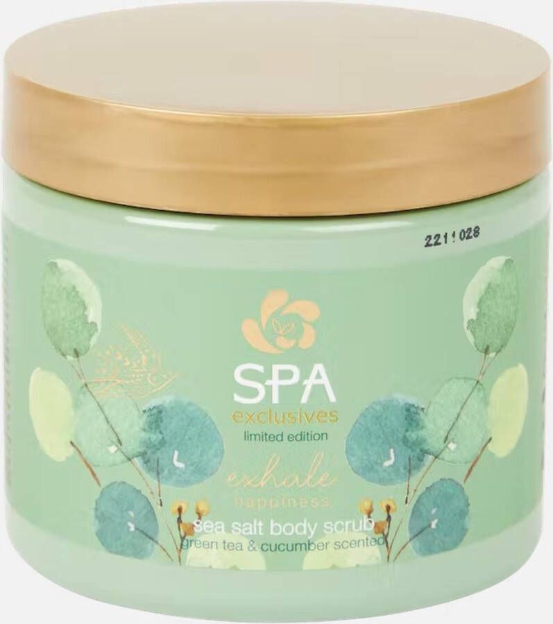 Spa exclusives Sea salt body scrub Exhale Happiness 500 gram Green tea & Cucumber Groene thee & komkommer Bodyscrub Limited Edition Vegan