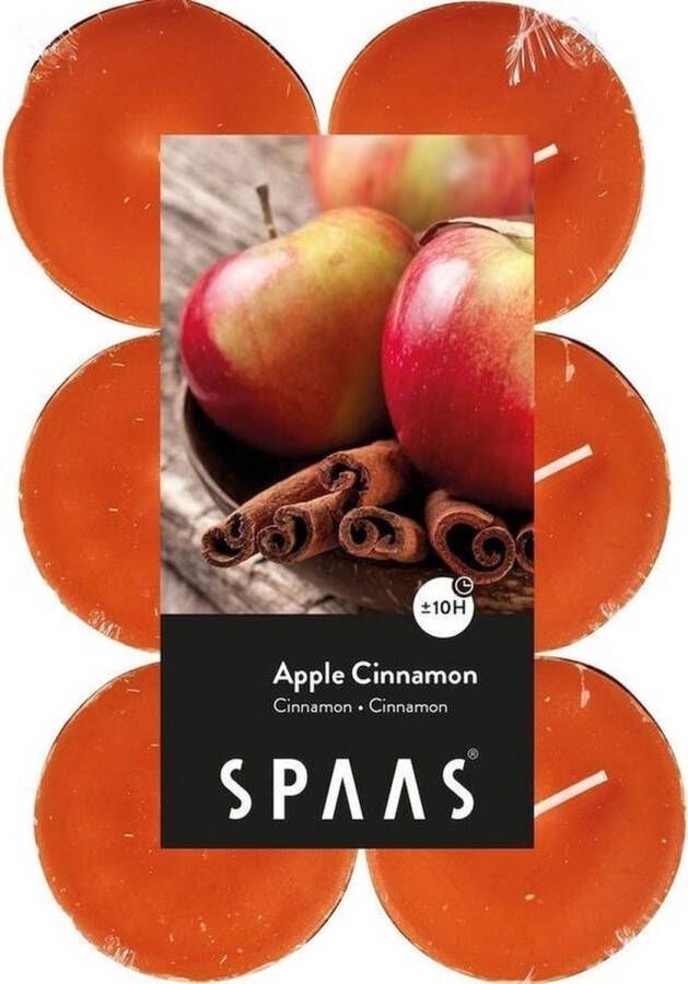 Spaas 12x Maxi geurtheelichtjes Apple Cinnamon 10 branduren Geurkaarsen appel kaneel geur Grote waxinelichtjes