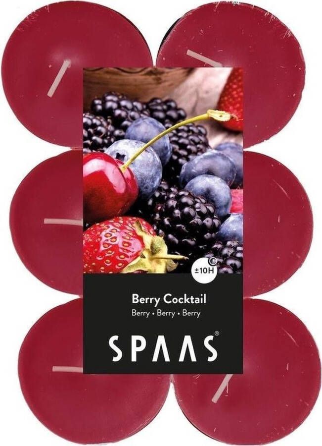 Spaas 12x Maxi geurtheelichtjes Berry Cocktail 10 branduren Geurkaarsen bosvruchten geur Grote waxinelichtjes