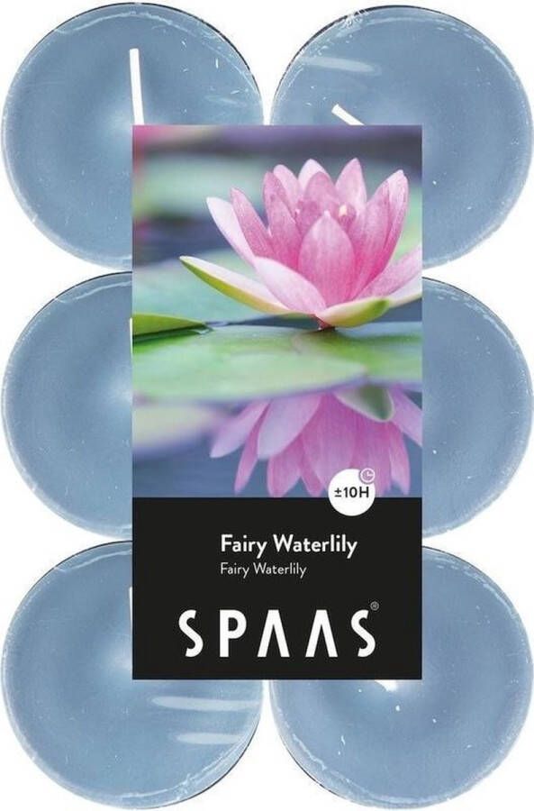Spaas 12x Maxi geurtheelichtjes Fairy Waterlily 10 branduren Geurkaarsen waterlelie bloemen geur Grote waxinelichtjes