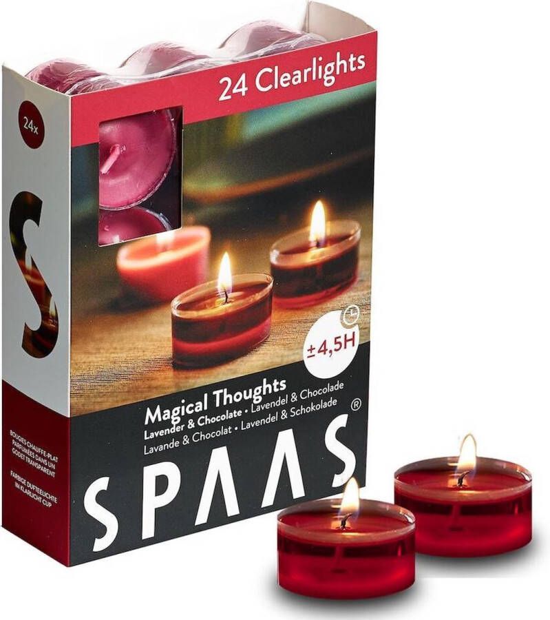 Spaas 24 Clearlights Geur theelichten in transparante cup ± 4 5 uur Magical thoughts lavendel & chocolade