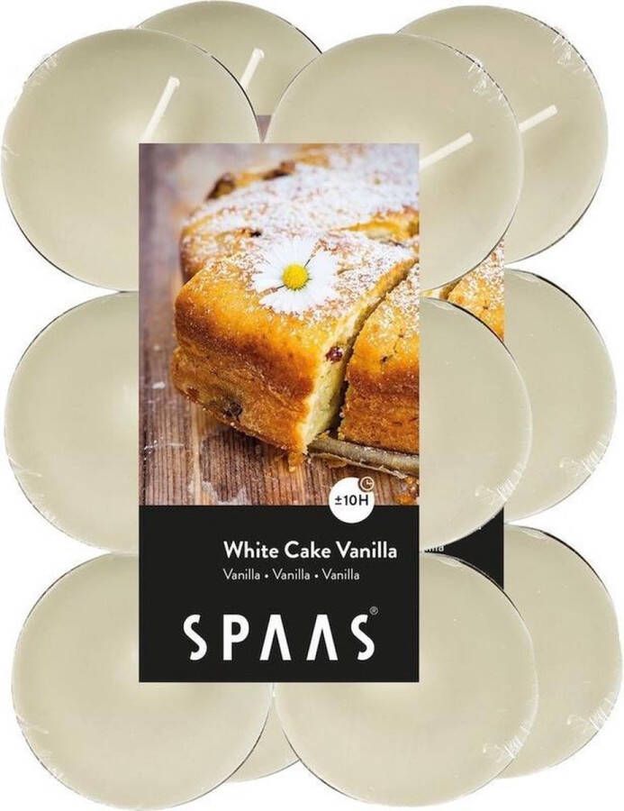 Spaas 24x Maxi geurtheelichtjes White Cake Vanilla 10 branduren Geurkaarsen cake vanille geur Grote waxinelichtjes