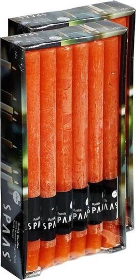 Spaas 24x Oranje rustieke rechte dinerkaarsen 25 cm 10 branduren Geurloze kaarsen Huishoudkaarsen tafelkaarsen kandelaarkaarsen
