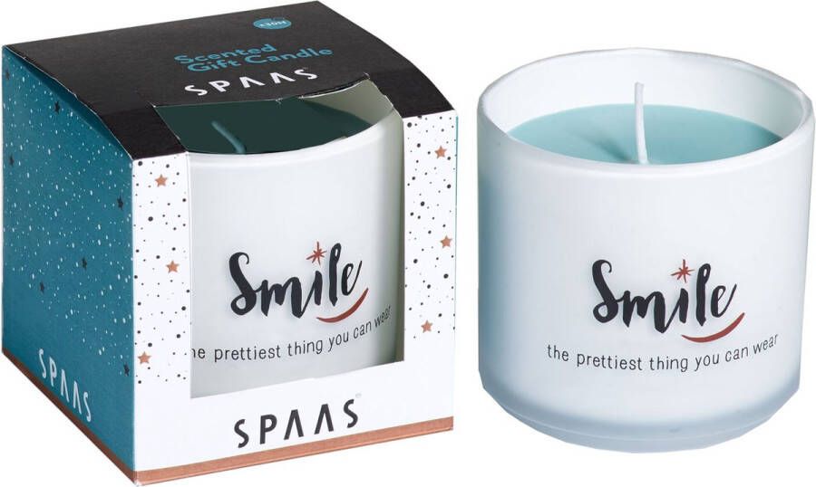 Spaas Kaarsen Spaas geurkaars geschenkkaars in glas -SMILE the prettiest thing you can wear 30u brandduur cadeauset: glazen kaars in een elegante geschenkverpakking