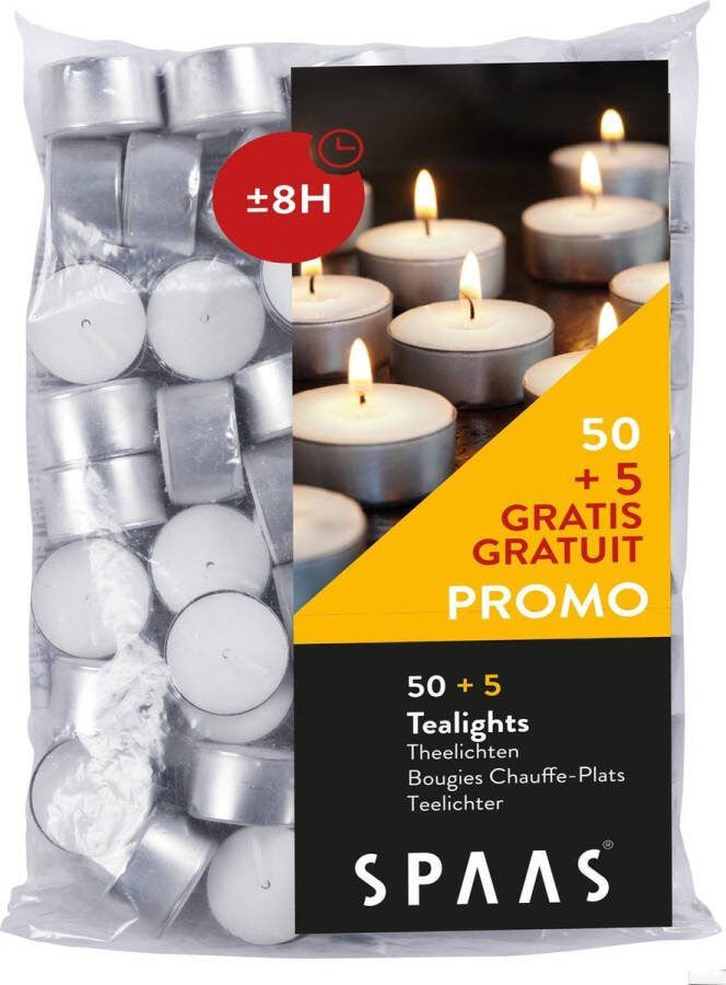 Spaas theelichten 55 stuks 8 uur brandtijd