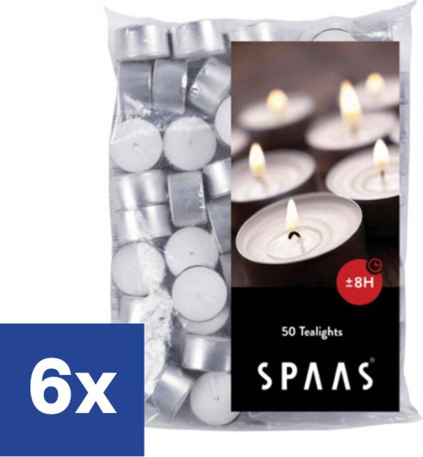 Spaas Theelichtjes waxinelichtjes 8 branduren 6 x 50 stuks Wit Voordeelverpakking