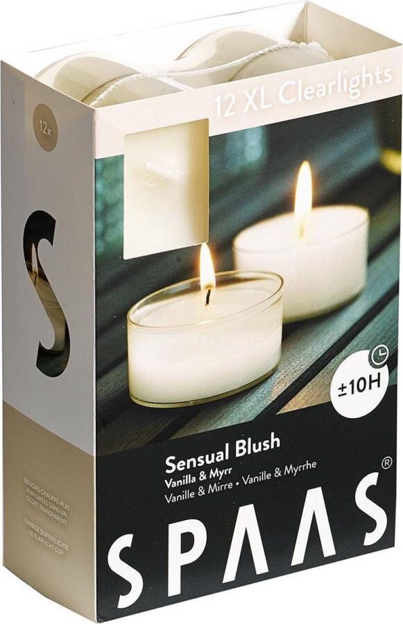 Spaas XL Clearlights Geparfumeerde Waxinelichtjes Sensual Blush Vanilla & Myrr 12 Stuks