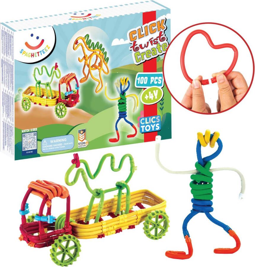 Spaghetteez 100stuks set- flexibele bouwstaafjes- speelgoed 4 5 6 7 8 jaar jongens en meisjes- knutselen meisjes jongens- constructie speelgoed- Montessori speelgoed- educatief speelgoed