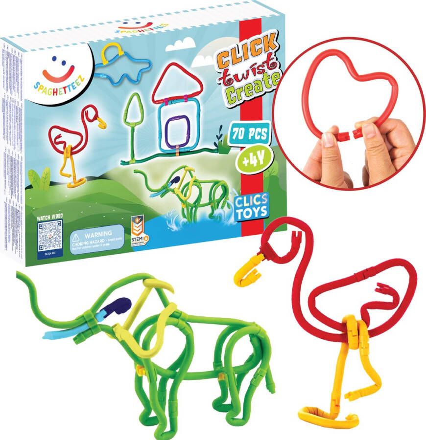 Spaghetteez 70stuks set- flexibele bouwstaafjes- speelgoed 4 5 6 7 8 jaar jongens en meisjes- knutselen meisjes jongens- constructie speelgoed- Montessori speelgoed- educatief speelgoed