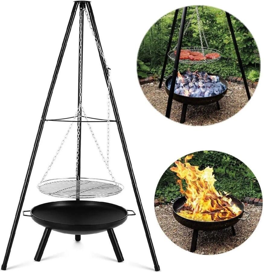 Sparkles & Delight barbeque vuurschaal met stevige driepoot vuurpot inclusief grill roestvrij staal