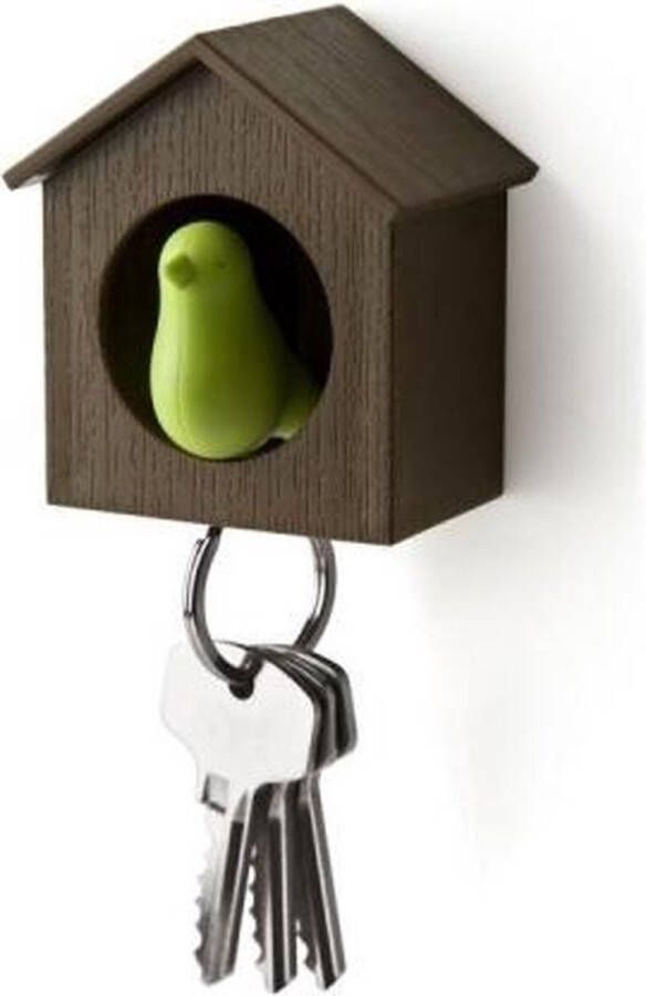 Sparrow Vogelhuisje sleutelhanger Bruin huisje met Groene vogel