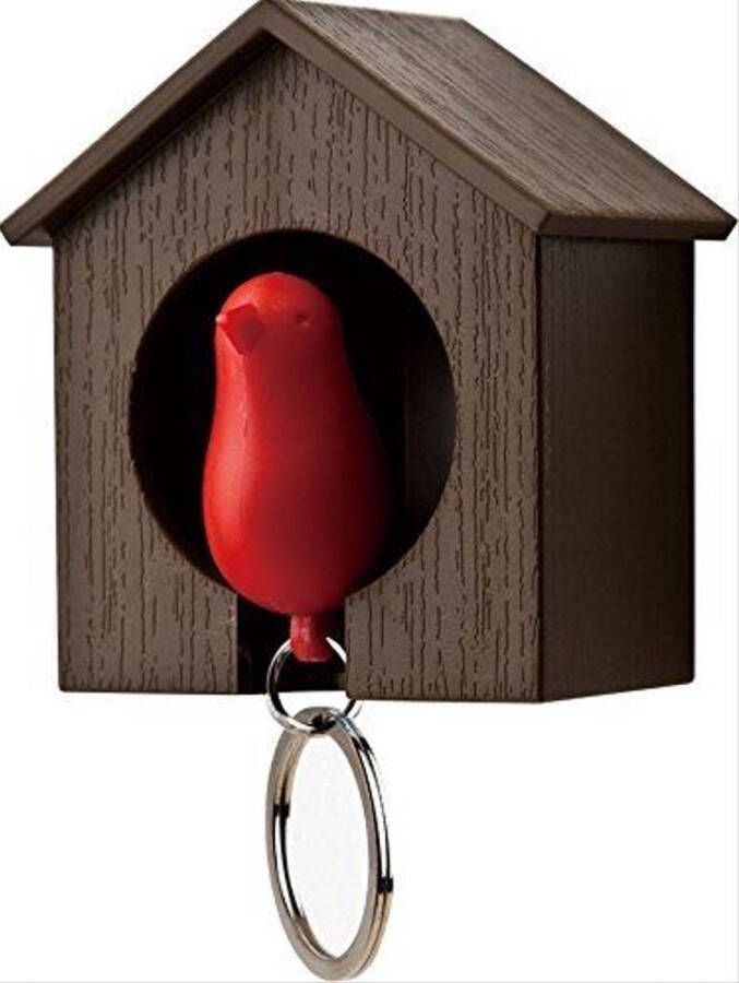 Sparrow Vogelhuisje sleutelhanger Bruin huisje met Rode vogel sleutelhouder