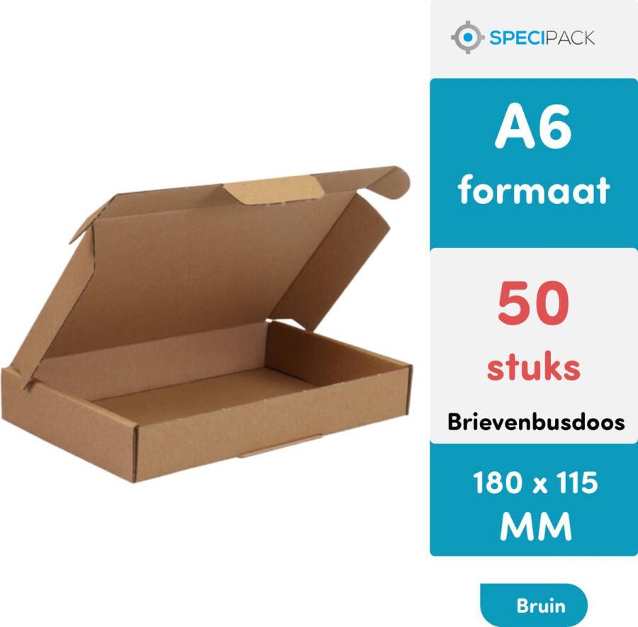 Specipack Brievenbusdoos A6 Bruin 50 stuks Verzenddozen met Extra Sluiting 180 x 115 x 30 mm Postdozen