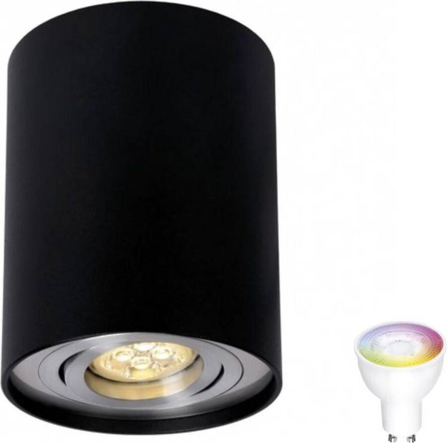 Spectrum LED plafondspot Tube rond Zwart Aluminium met GU10 fitting kantelbaar excl. LED spot