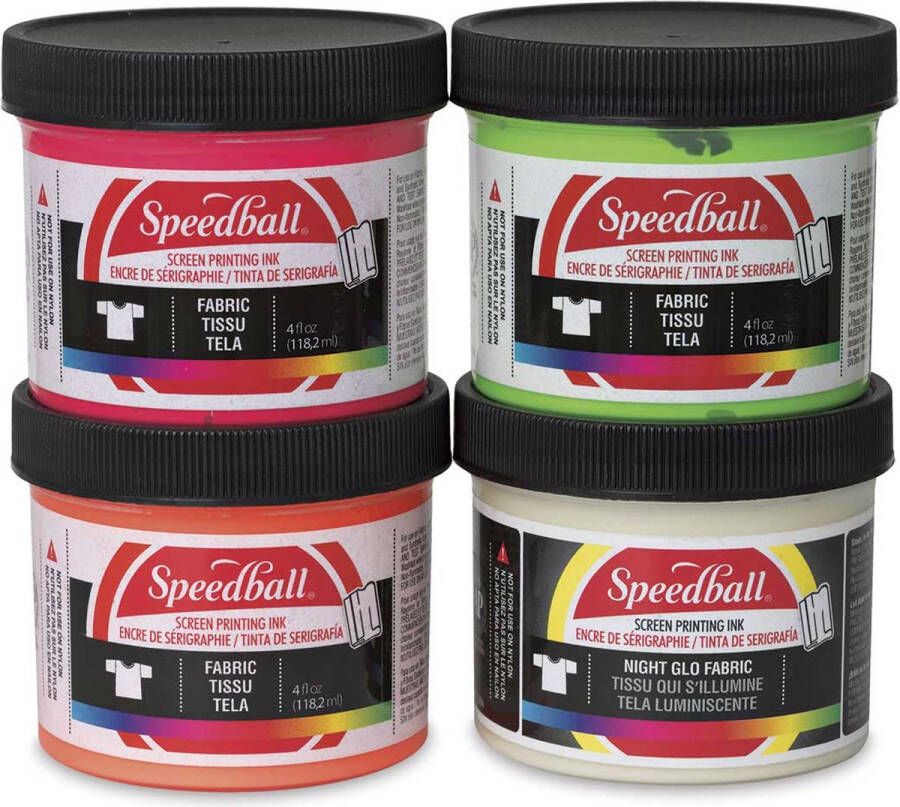 Speedball Screen Printing Fabric Ink Textielverf voor Zeefdrukken set van 3 neon kleuren + glow in the dark