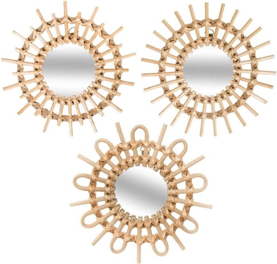 Atmosphera Wandspiegel set 3-delig rotan naturel D28 cm bohemian boho Spiegels
