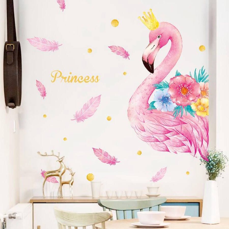 Spicker Muursticker Flamingo Prinses Wanddecoratie Muurdecoratie Slaapkamer Kinderkamer Babykamer Jongen Meisje Decoratie Sticker