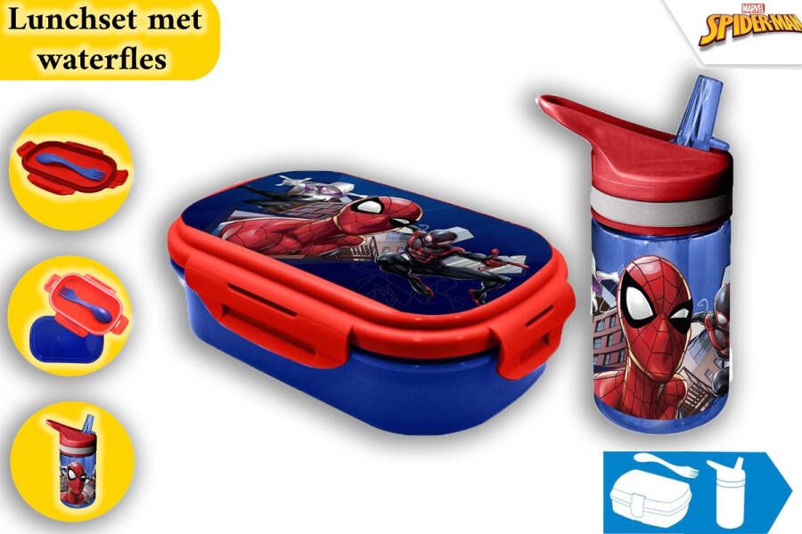 Spiderman™ Spiderman Lunchset Compleet met 400ml Tritan Waterfles & Broodtrommel Duurzaam & BPA-Vrij Inclusief Rietje Ideaal voor School & Uitjes