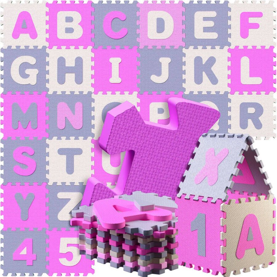 Spielwerk XXL Puzzelmat Schuim 86 Delen Cijfers Letters Roze