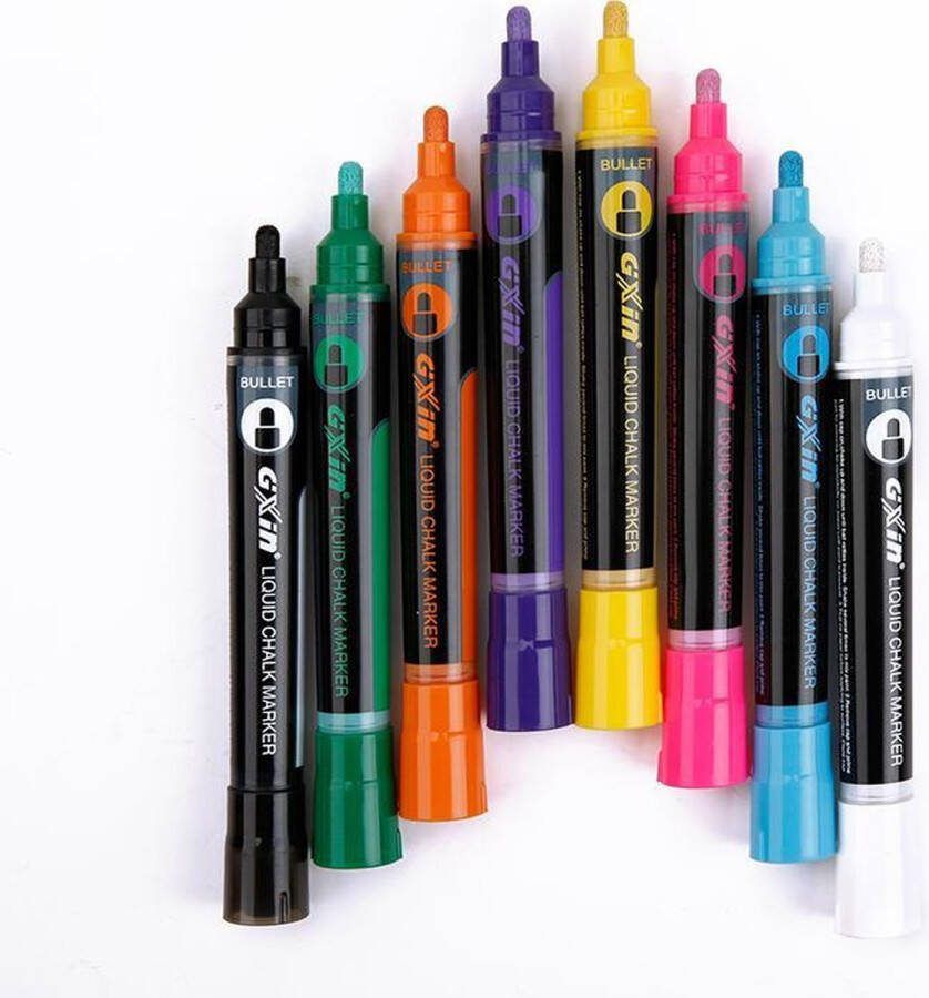 Spieringstore 8 Krijtstiften Krijtmarkers Kleurstiften & Markers voor ramen porselein glas 6mm reversible tip Waterbasis Chalkola High grade