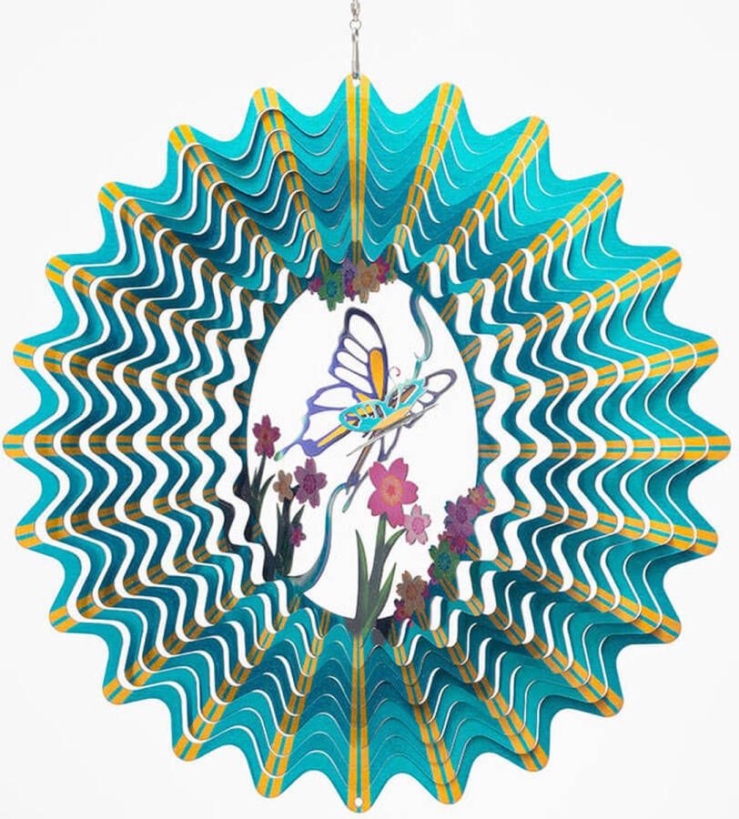 Spin Art Cooking Vinyl Spin Art windspinner vlinder RVS Ø 30 cm blauw