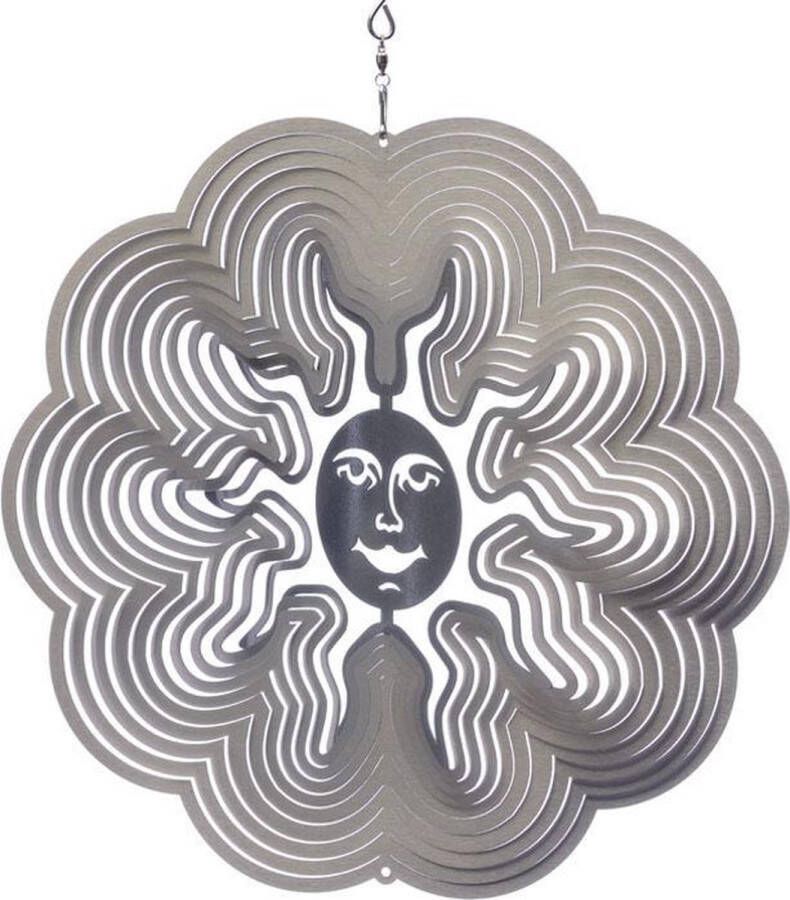 Spin Art Cooking Vinyl Spin Art RVS Windspinner Zon 15cm rond zilverkleurig
