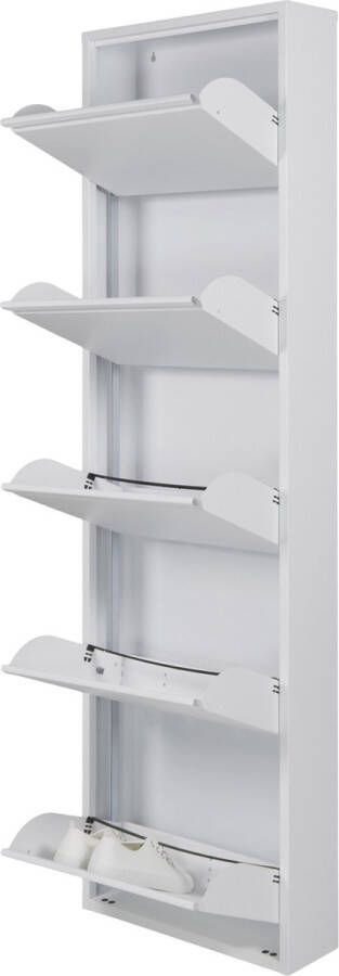 Spinder Design | Schoenenkast Billy 5 Wit | Metaal | 50 x 169 x 15 cm | Hoogwaardige afwerking