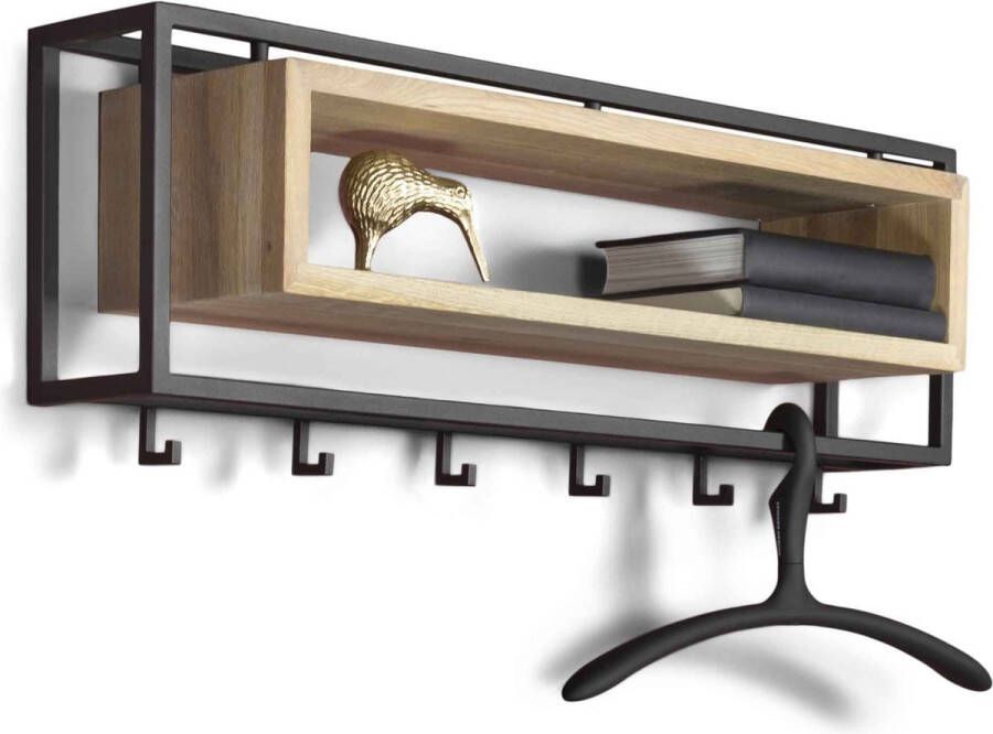 Spinder Design School 80 Wandkapstok met 6 haken 78x19x29 5 cm Zwart Eiken