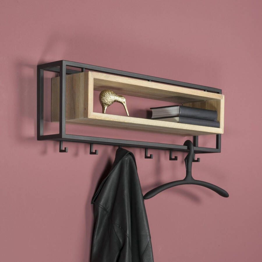 Spinder Design School 80 Wandkapstok met 6 haken 78x19x29 5 cm Zwart Eiken - Foto 2
