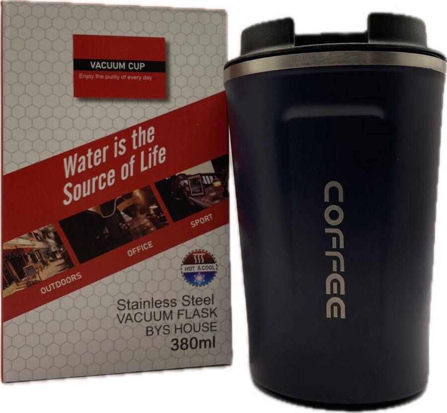 Spinoff Koffiebeker RVS- [MET THERMOSTAAT] Koffiebeker to go Koffie reisbeker Theebeker Reisbeker Travel Mug Thermosbeker 380ml Blauw