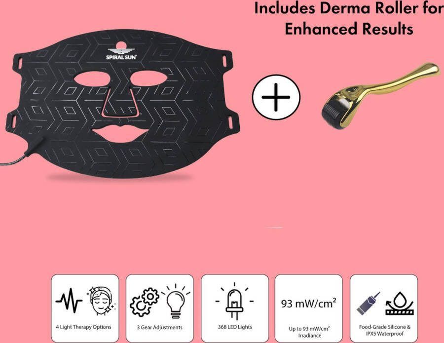 Spiral Sun Roodlichttherapie Beauty Masker Met Kleurendisplay Huidverjonger Lichttherapie Gezichtsmasker LED masker Anti Age Gadget Infrarood Masker 368 LEDs met vier golflengtes Rood licht therapie Infrarood masker Acne Masker