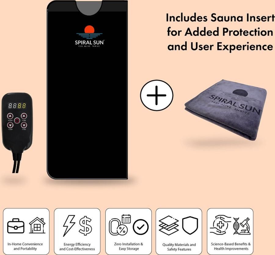 Spiral Sun Sauna Deken + Inzetstuk Infraroodtherapie Infrarood deken Infrarood Warmtetherapie Mobiele Sauna Duurzaam PU-leer Professionele Saunadeken Draagbare Sauna Premium Kwaliteit