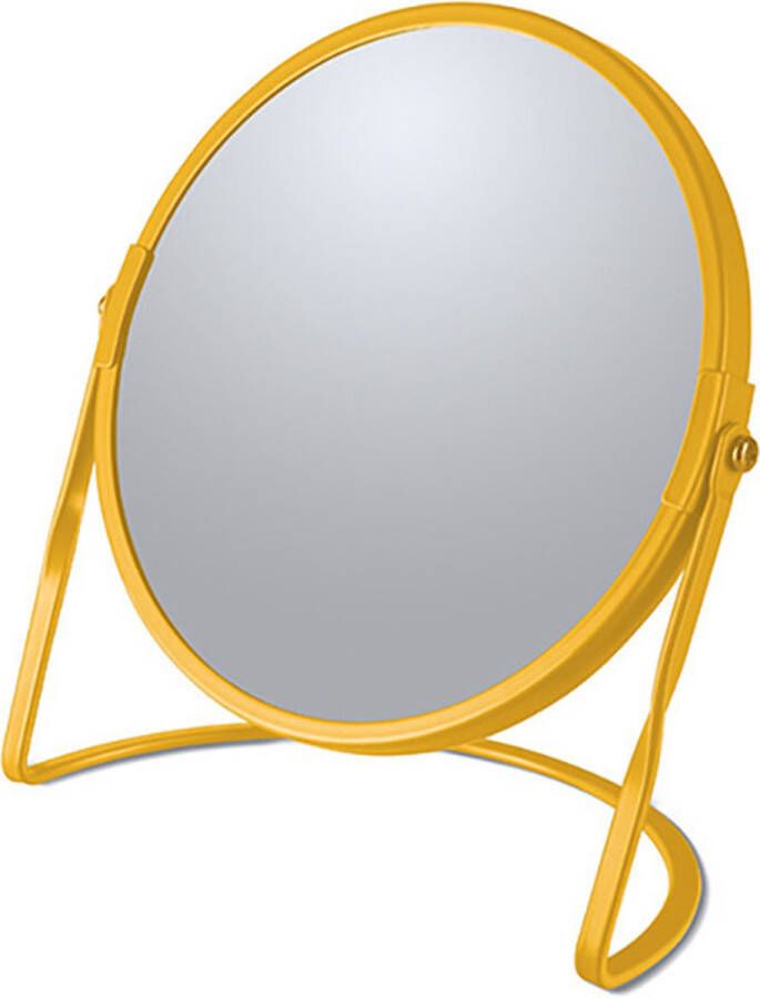 Spirella Make-up spiegel Cannes 5x zoom metaal 18 x 20 cm safraan geel dubbelzijdig Make-up spiegeltjes