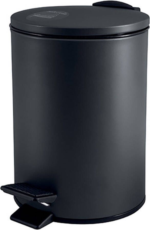 Spirella Pedaalemmer Cannes zwart 5 liter metaal L20 x H27 cm soft-close toilet badkamer Pedaalemmers