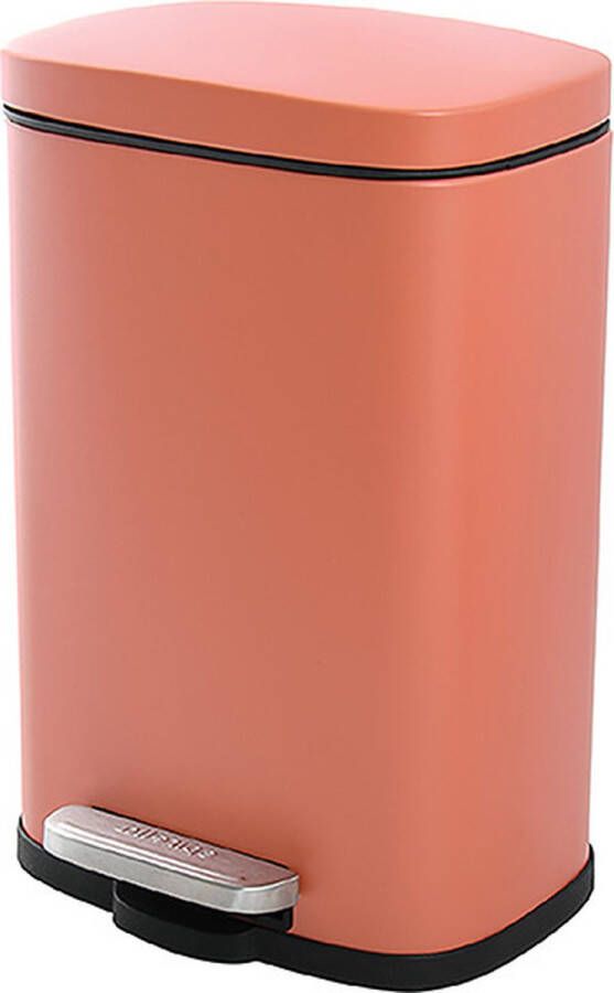 Merkloos Cosmetica-emmer 5 liter roestvrij staal met softclosemechanisme en binnenemmer Akira badkamer prullenbak softclose afvalemmer terracotta rood