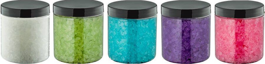 Splashbox Cosmetics B.V. Badzout 300 gram set van 5 verschillende geuren Zwarte Deksel Relaxing Moment Eucalyptus Opium Lavendel en Rozen
