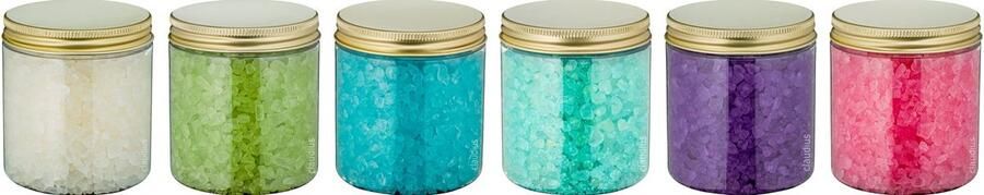 Splashbox Cosmetics B.V. Badzout 300 gram set van 6 verschillende geuren Gouden Deksel Relaxing Moment Opium Eucalyptus Hamam Lavendel en Rozen