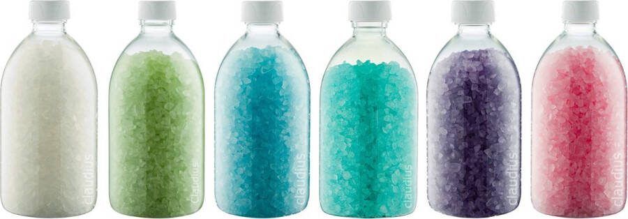 Splashbox Cosmetics B.V. Badzout 600 gram set van 6 verschillende geuren Witte Dop Relaxing Moment Eucalyptus Hamam Opium Lavendel en Rozen