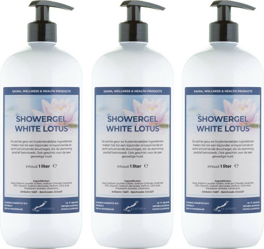 Splashbox Cosmetics B.V. Douchegel White Lotus 1 liter set van 3 stuks met gratis pomp showergel