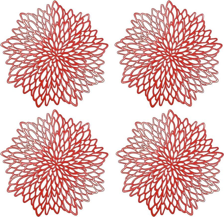 Spldsun 4 stuks zwarte ronde placemats uitgeholde ronde placemats uitgeholde ronde placemats geperst voor het isoleren van platte borden tafeldecoratie rood