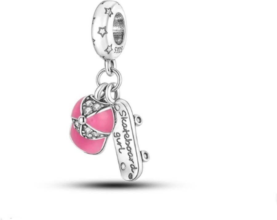 SportPresent Bedel Skateboard en Cap Bedel voor Pandora Armband Skaten Pandora Sportbedel Charm Zilver 925 Ketting Sleutelhanger Teamkado