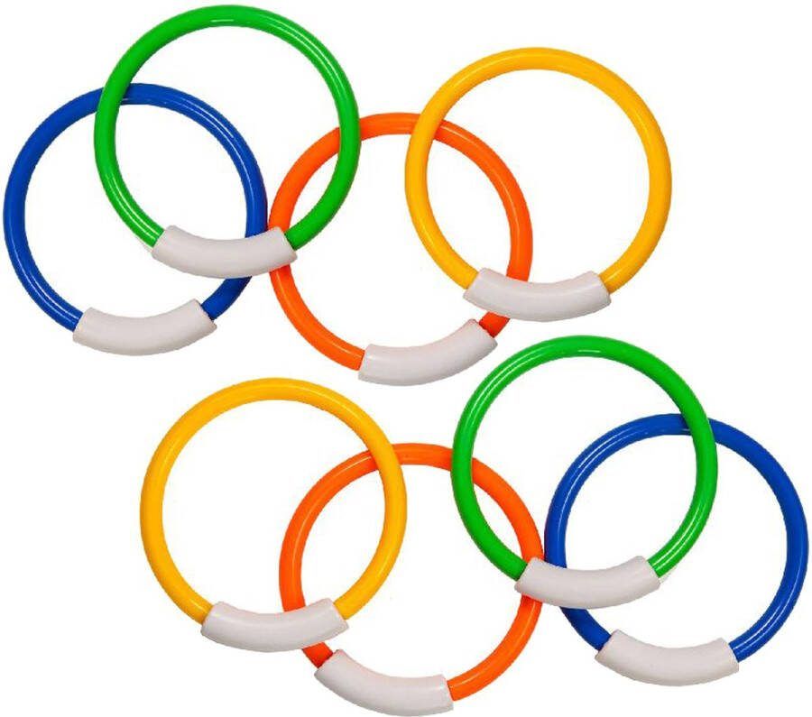 SportX Duikringen 8 stuks gekleurd met mesh zakje duik spelletjes zwembad speelgoed Duikspeelgoed