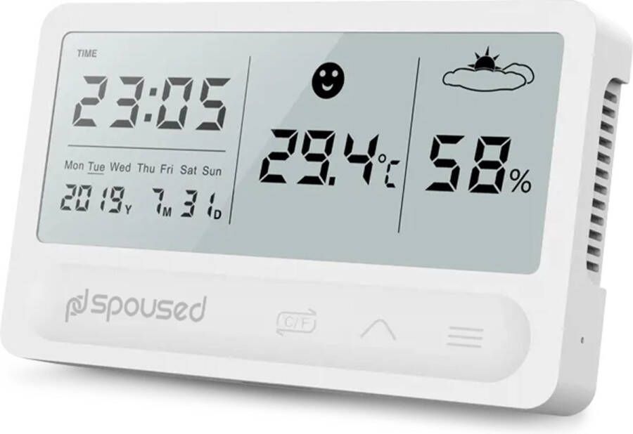 Spoused Digitale Hygrometer Thermometer voor binnen Luchtvochtigheidsmeter Weerstation Wit