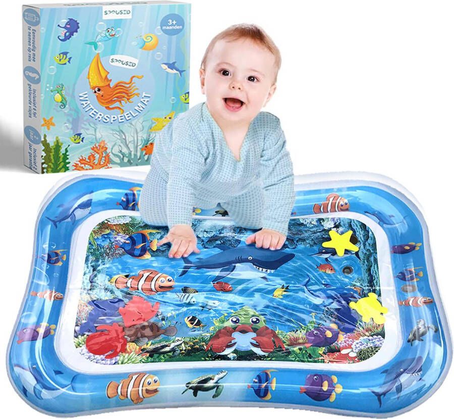 Spoused Waterspeelmat Clownvis Opblaasbare Watermat Tummy Time Speelmat Kraamcadeau Luxe Geschenkdoos