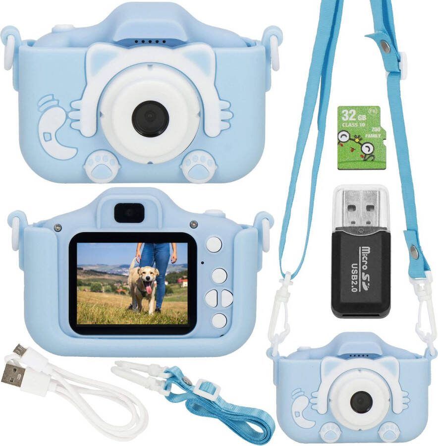 Springos Digitale Camera Kindercamera Kindvriendelijk Kitten Blauw -40MPX