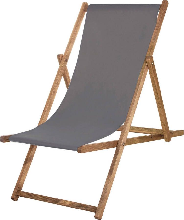 Springos Houten Ligstoel | Strandstoel | Ligstoel | Verstelbaar | Beukenhout | Handgemaakt | Grijs