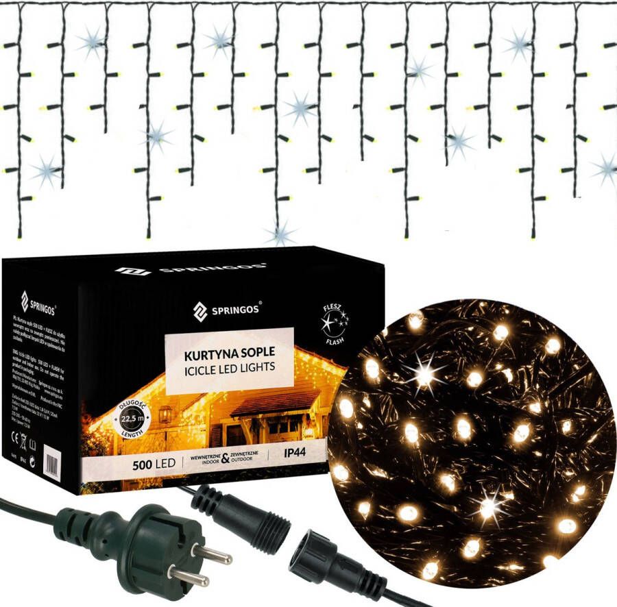 Springos IJspegel Verlichting | Kerstverlichting Buiten | 20 m + 2.5 m Snoer | 500 LED | Flash | Koppelbaar | Warm Wit Koel Wit