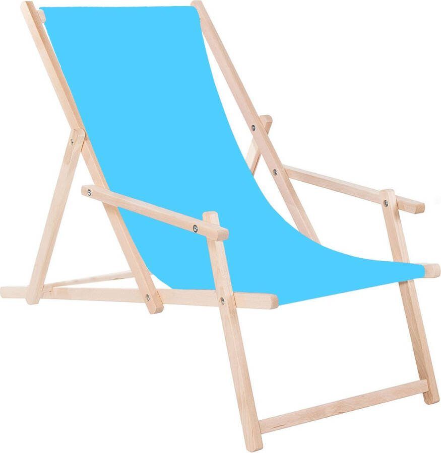 Springos Ligbed Strandstoel Ligstoel Verstelbaar Arm Leuning Beukenhout Handgemaakt Blauw